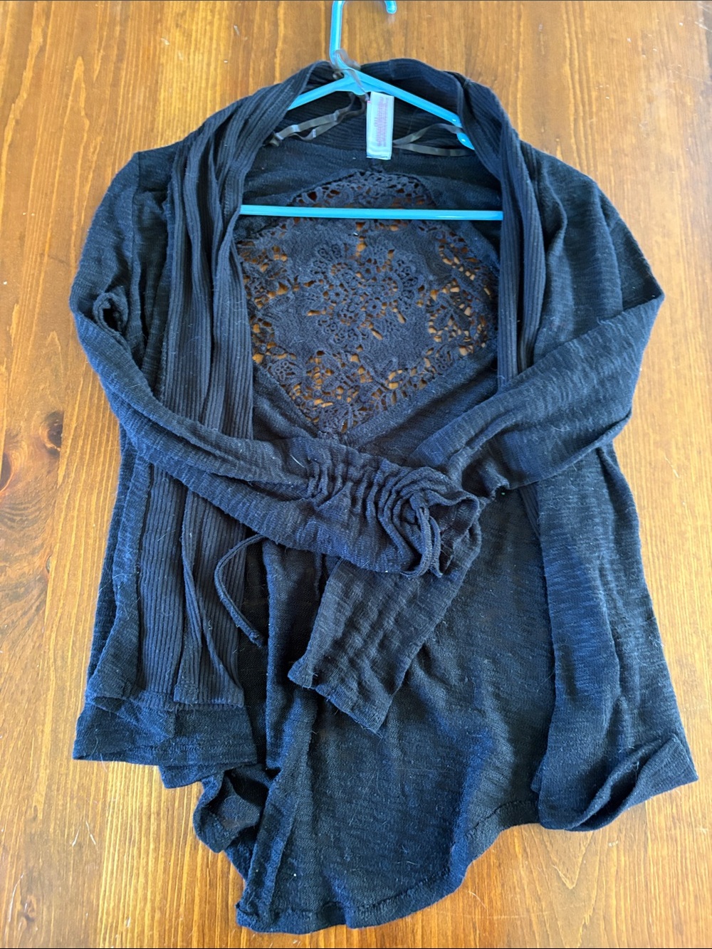No Boundaries Black Open-Front Cardigan with Lace Back